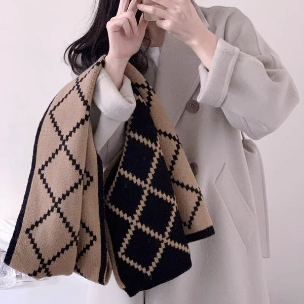 Diamond Plaid Scarf Thickened Warm Wool