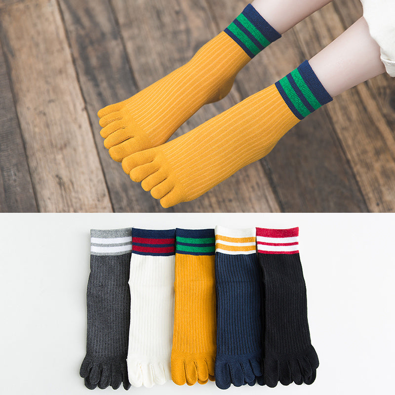 Ladies mid-tube cotton five-finger socks