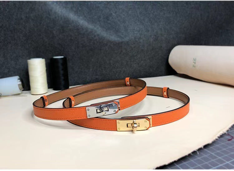 Rotating Buckle Leather Thin Belt All-match Women's Belt