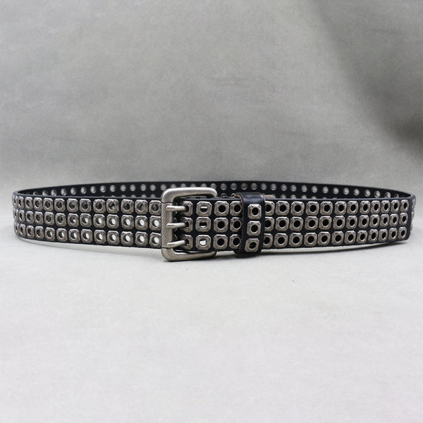 Punk Eyelet Hollow-out Rivets Men's Real Cowhide Belt