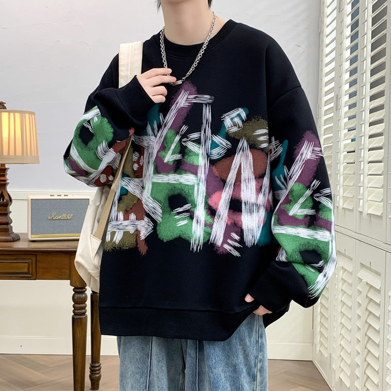 Graffiti Sweater Round Neck Loose Fashion Casual Bottoming Shirt