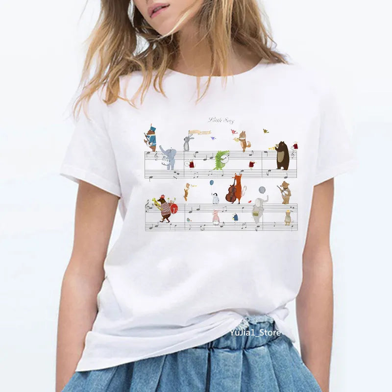 Animal zoo and musical notes graphic print T-Shirt