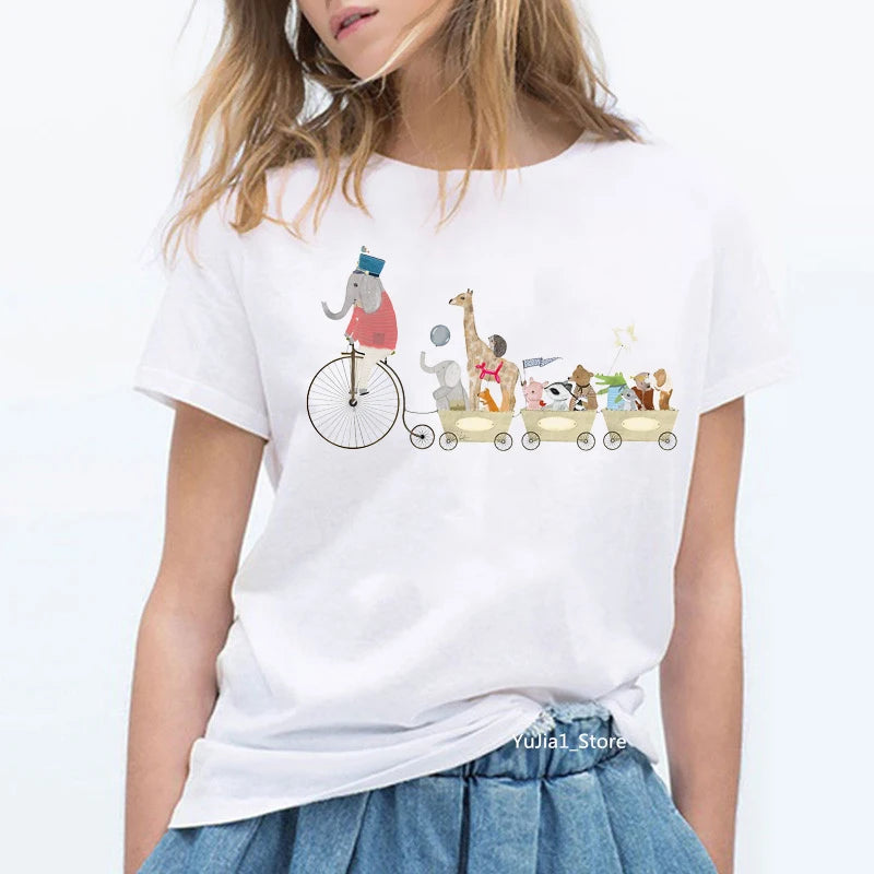 Animal zoo and musical notes graphic print T-Shirt