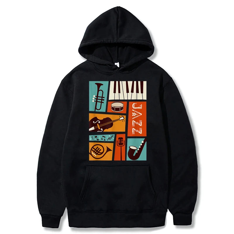 Jazz Instruments Print Graphic Hoodie