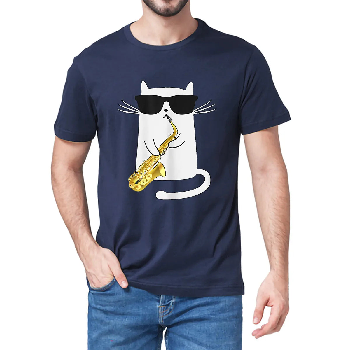 Funny Cat Playing Saxophone T-shirt