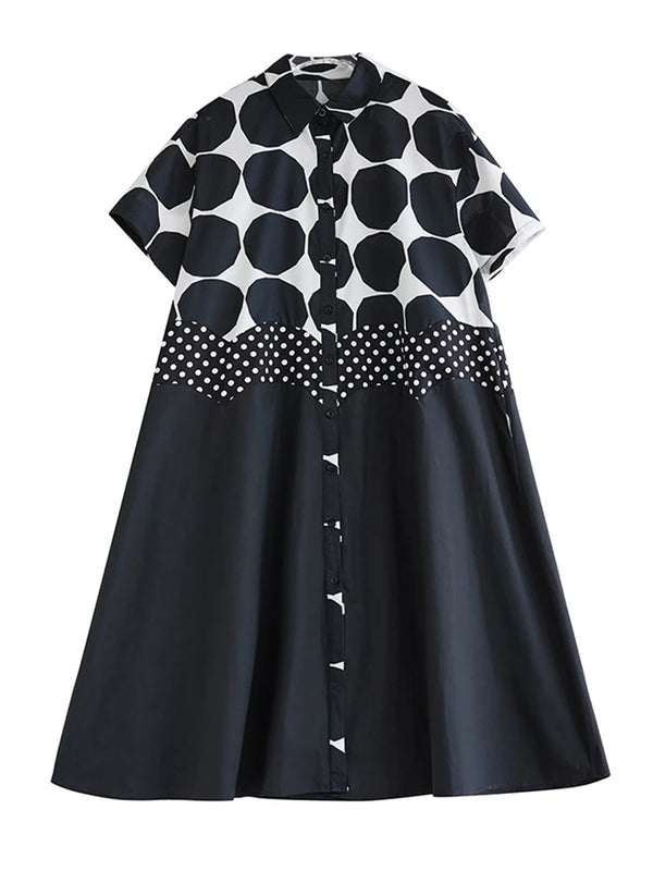 Short Sleeve Polka Dot Patchwork Vintage Shirt Dress