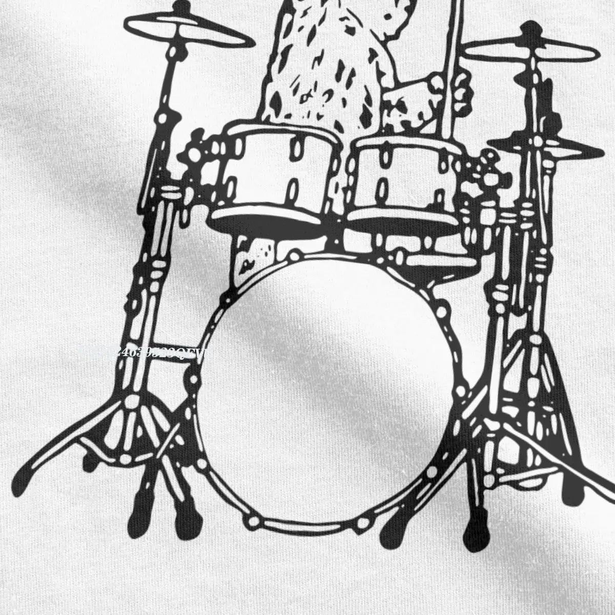 Funny Cat Playing Drums Cotton T-Shirts