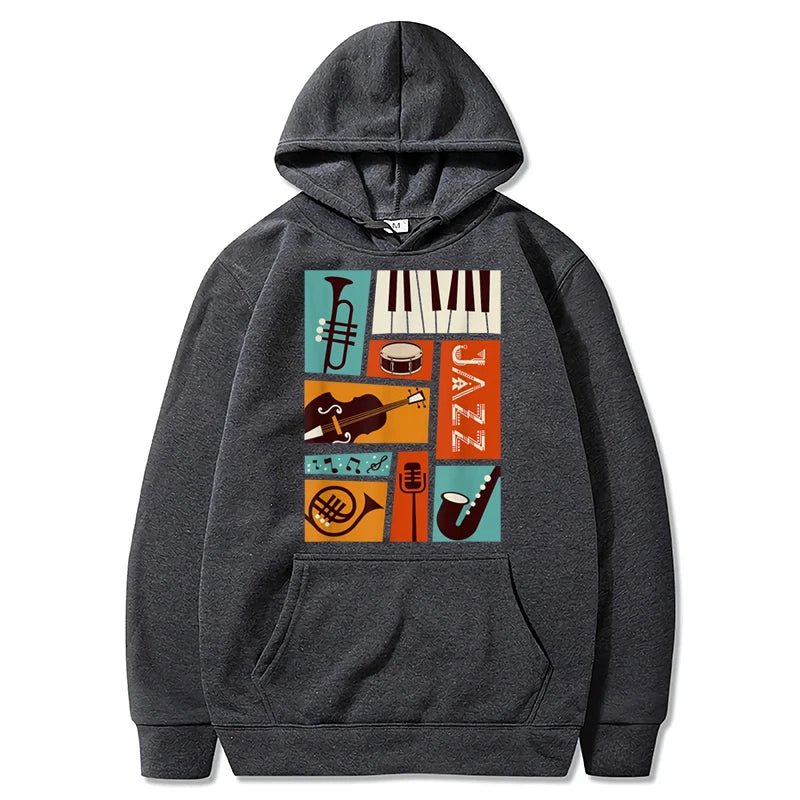 Jazz Instruments Print Graphic Hoodie