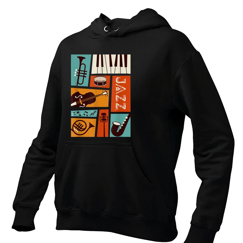 Jazz Instruments Print Graphic Hoodie