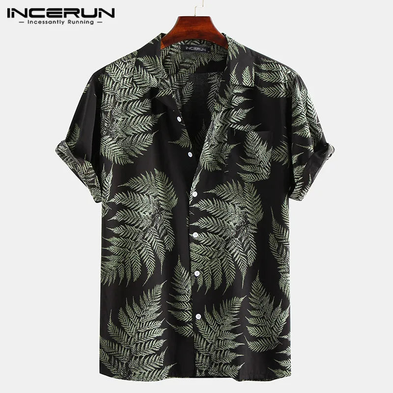 Hawaiian Short Sleeve Leaf-Themed Casual Shirts