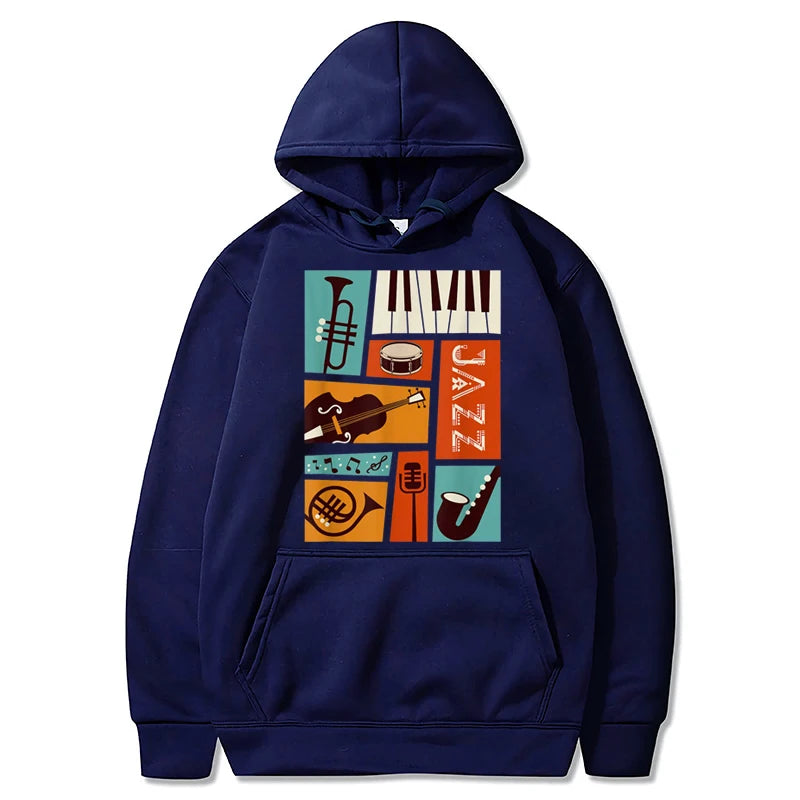 Jazz Instruments Print Graphic Hoodie