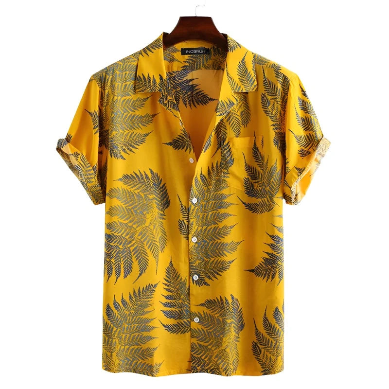 Hawaiian Short Sleeve Leaf-Themed Casual Shirts