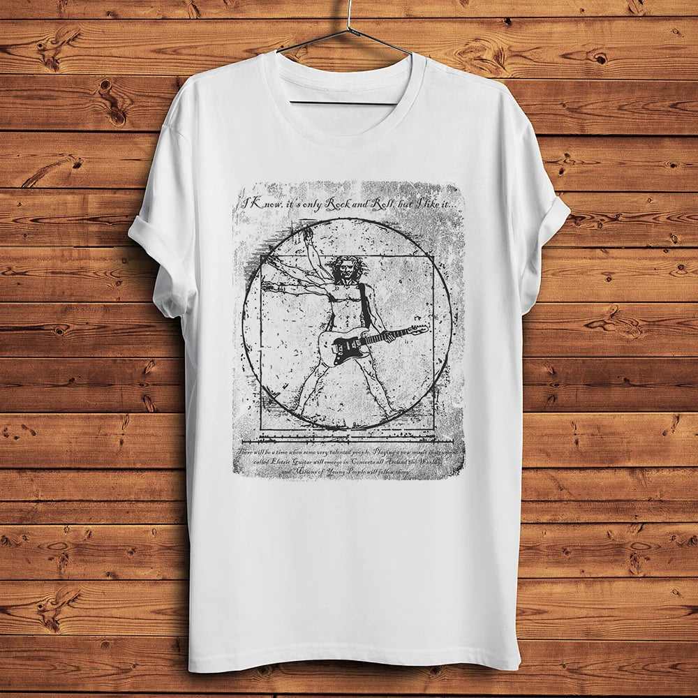 Funny Da Vinci’s Vitruviano Guitar Retro Artistic T-shirt