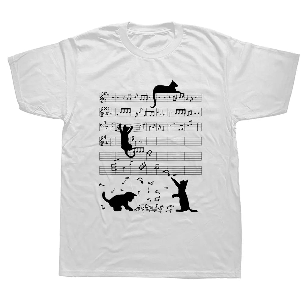 Funny Cat Playing  Music Notes T-Shirt for Men