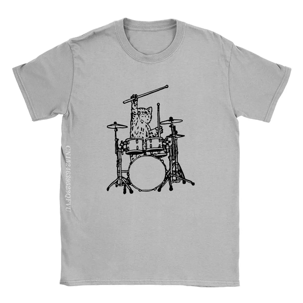 Funny Cat Playing Drums Cotton T-Shirts