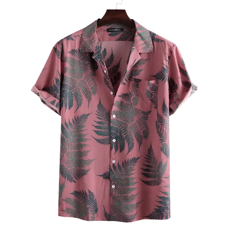 Hawaiian Short Sleeve Leaf-Themed Casual Shirts