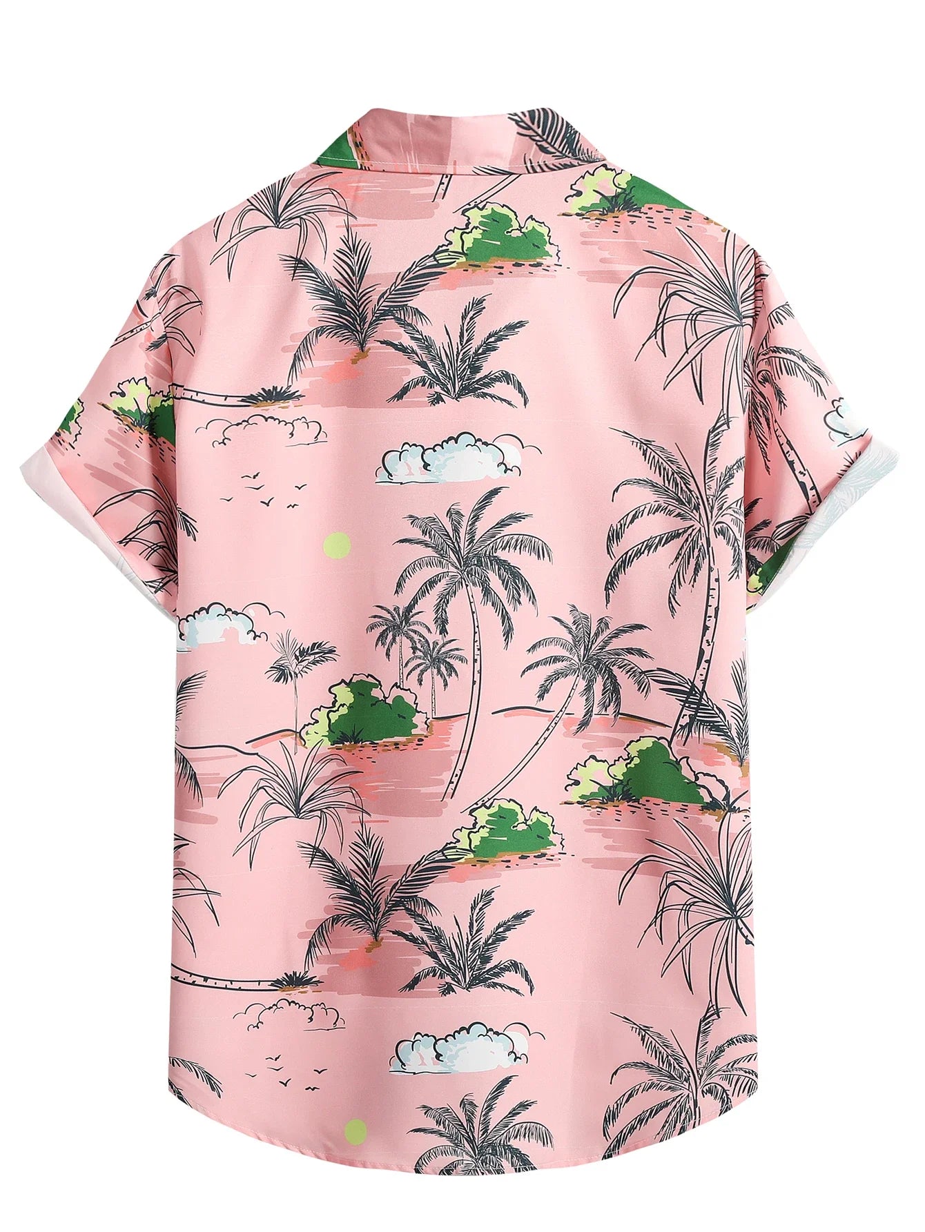 Pink Hawaiian Palm Tree Print Tropical Beach Shirt