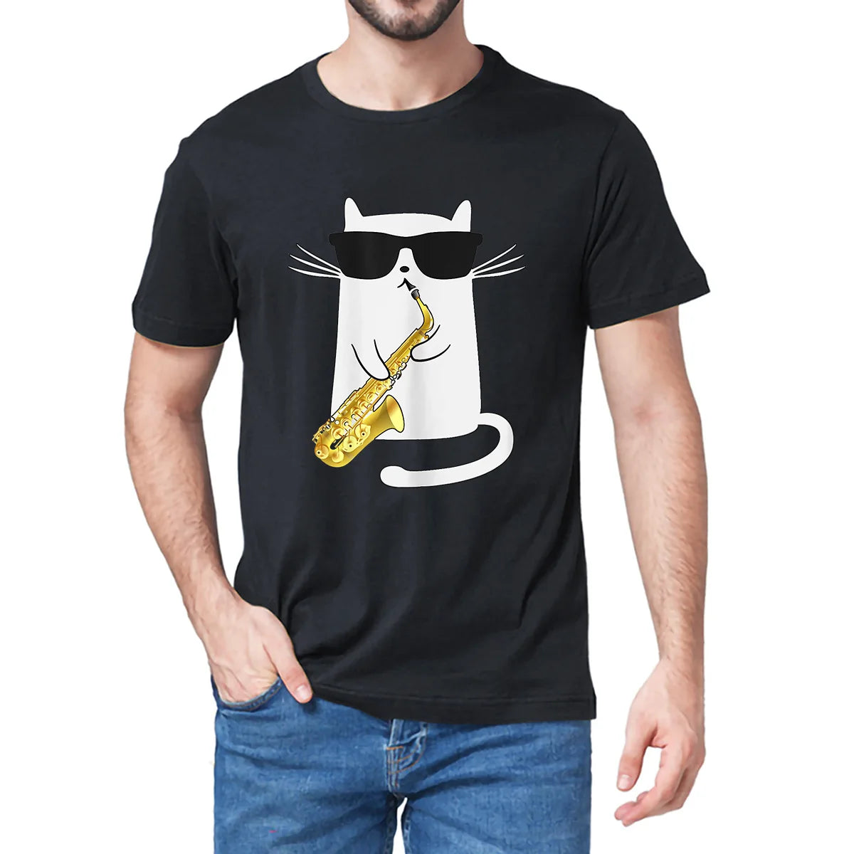 Funny Cat Playing Saxophone T-shirt