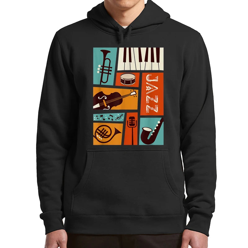 Jazz Instruments Print Graphic Hoodie