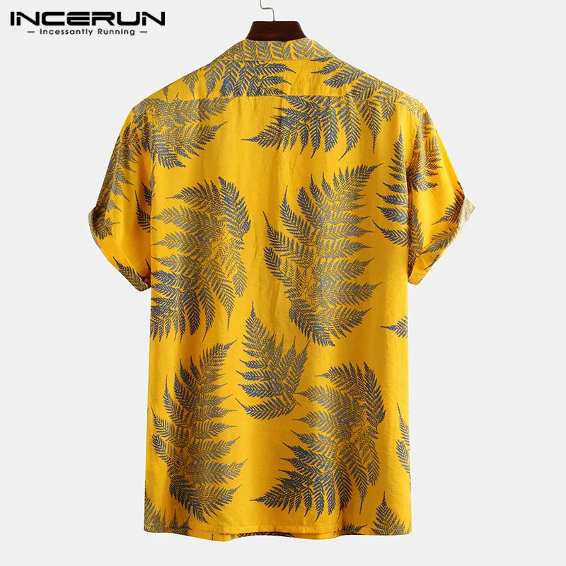 Hawaiian Short Sleeve Leaf-Themed Casual Shirts