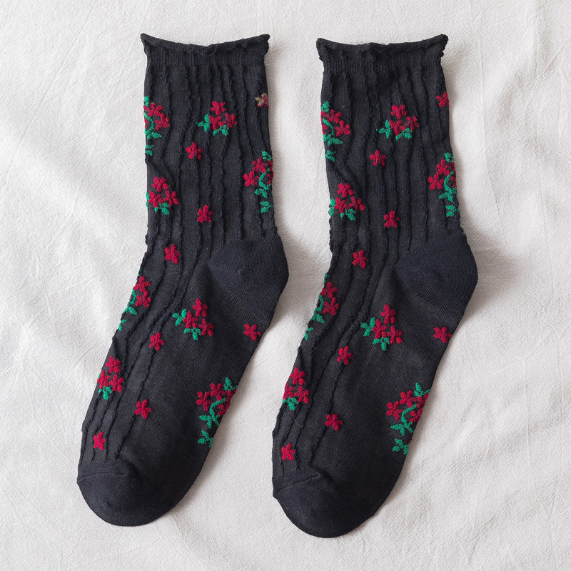 Japanese Retro Literature And Art Small Flower Socks