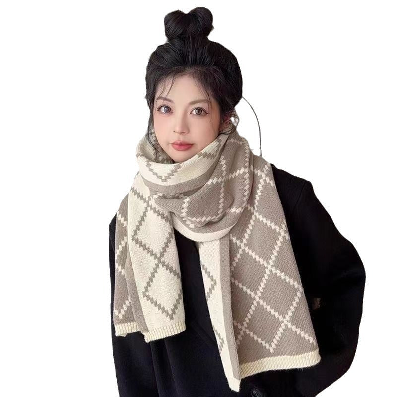 Diamond Plaid Scarf Student Couple Thickened Warm Wool